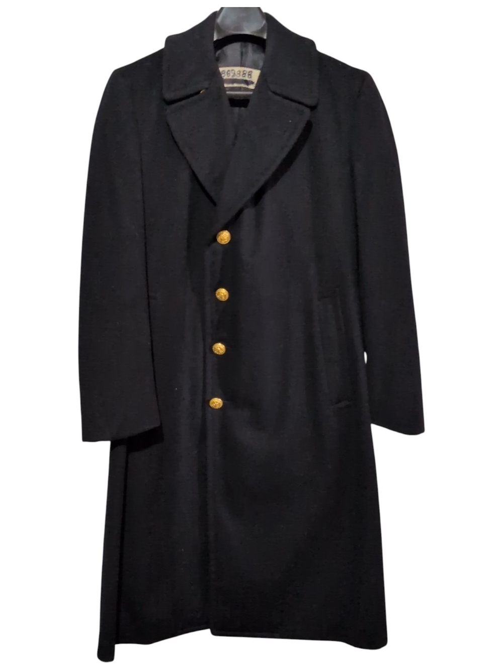 Vintage US Navy Wool Overcoat 1980s Naval Academy Gold Anchor Buttons 40x44